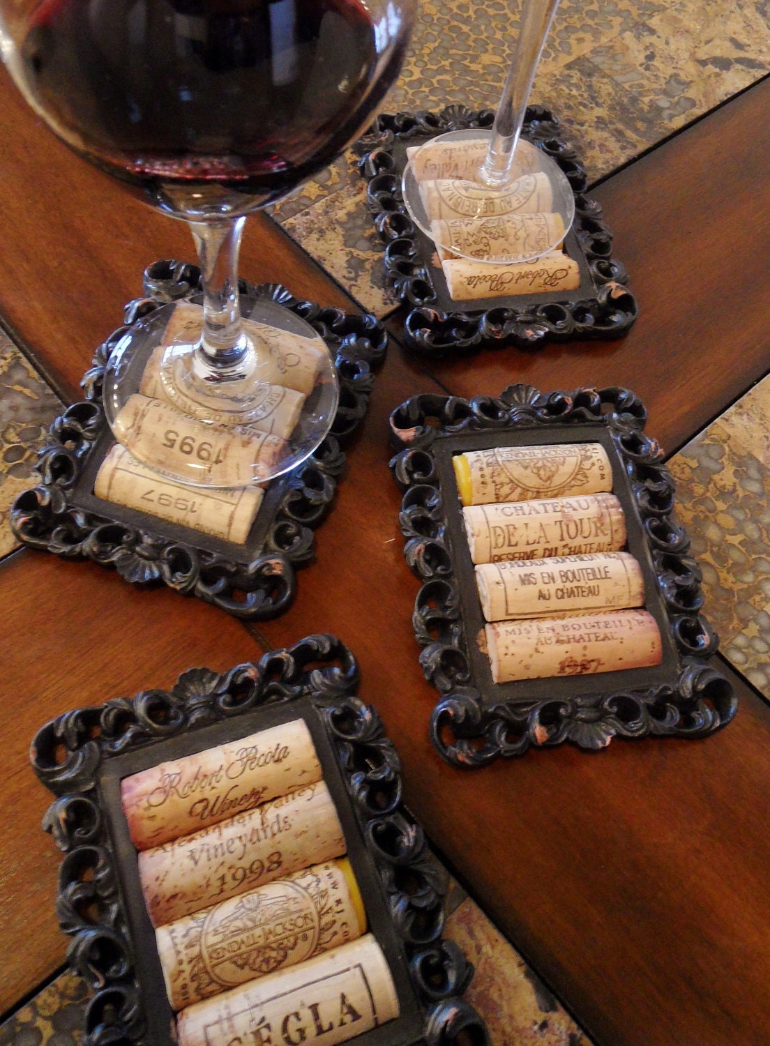4 Black Rustic Cork Coasters (Set of 4)