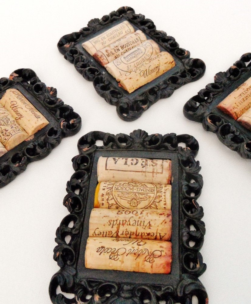 4 Black Rustic Cork Coasters (Set of 4)