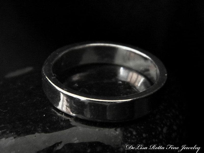 Recycled Silver Wedding Ring Band Plain Shiny Minimalist