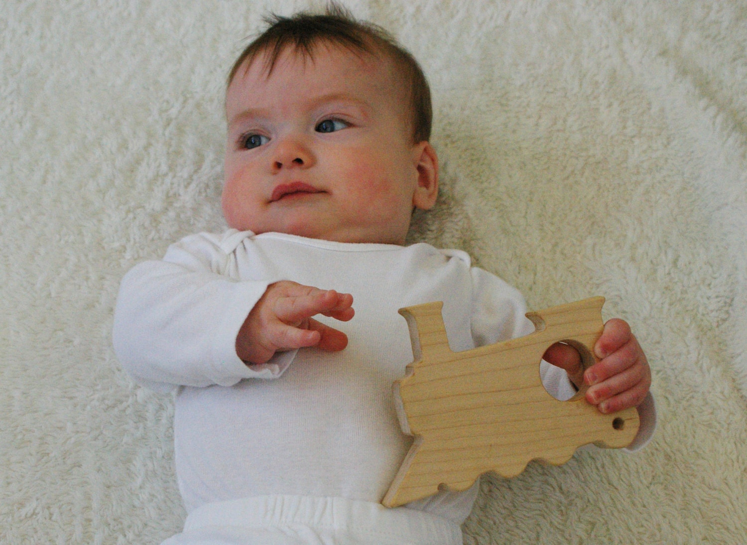 Wood Baby Toy - Train Teething Toy Eco Friendly Sustainable American Cherry or Maple