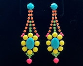 Handpainted Neon Rhinestone Earrings