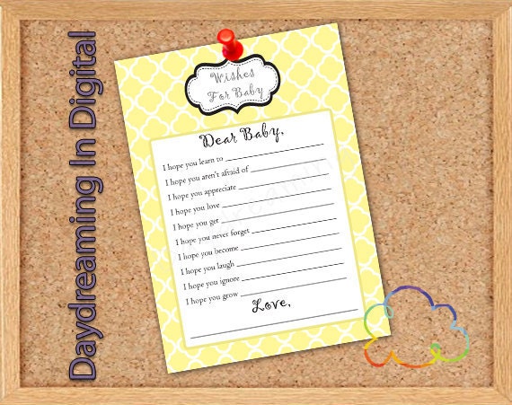 Digital File - 5x7 Baby Shower Wish Card YELLOW - Custom Personalized
