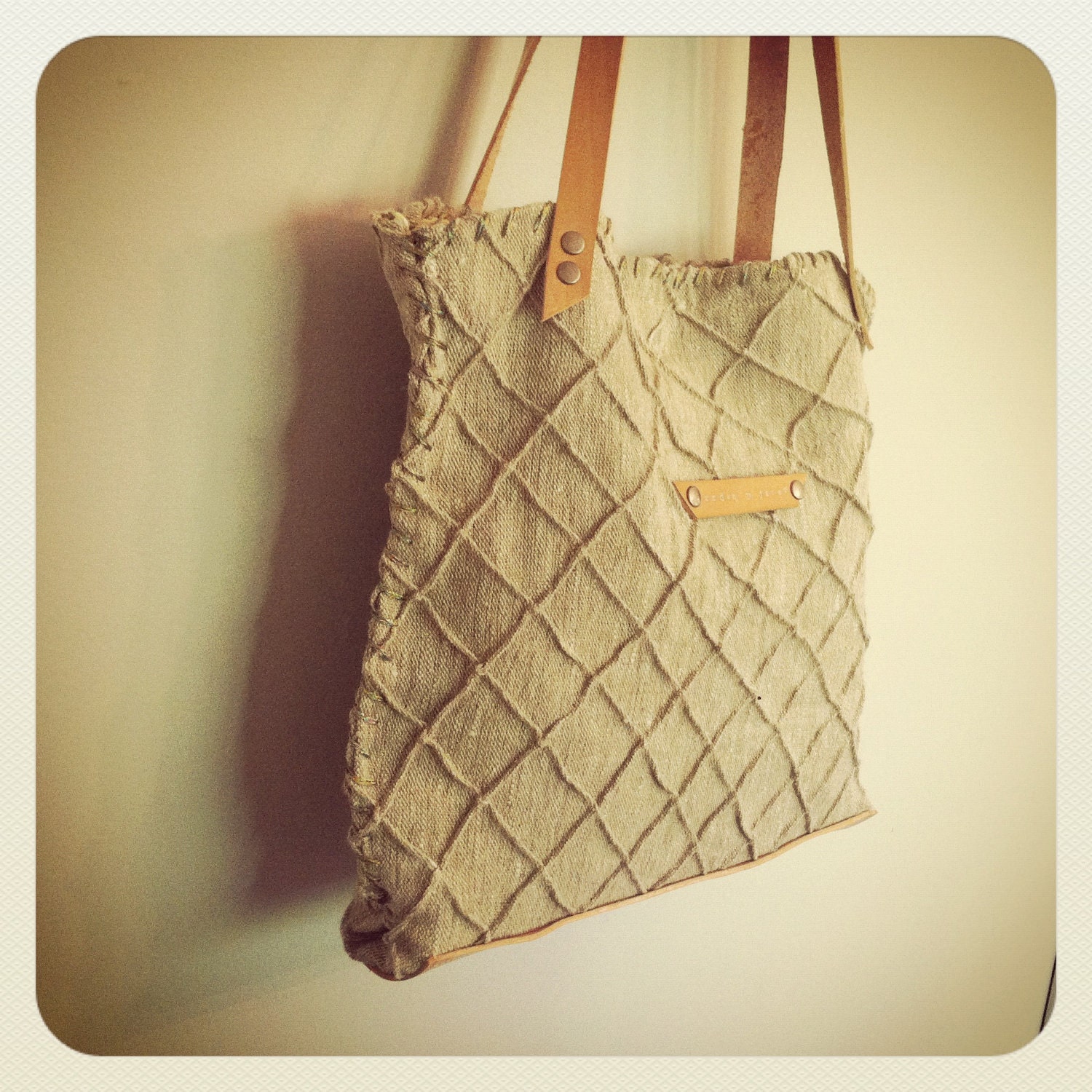 diamond tote // textured organic linen // beeswaxed leather trim // plant dyed linen lining