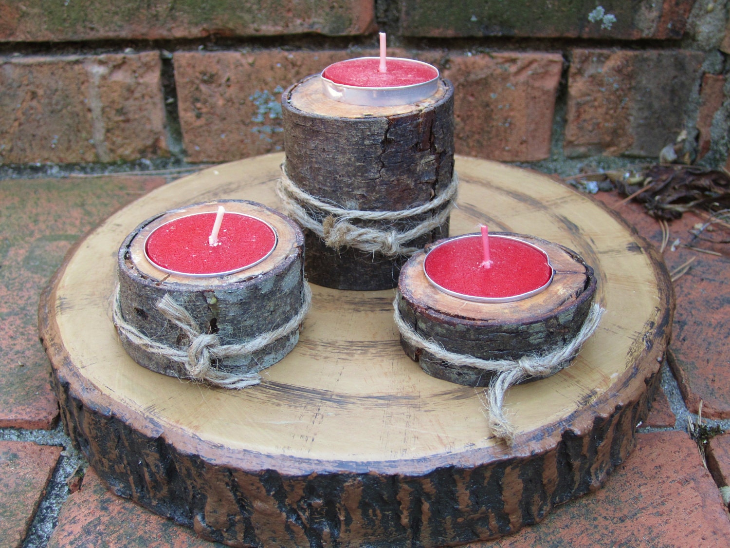 Rustic Fallen Tree Eco Friendly Upcycled Branch Candle Holder Trio