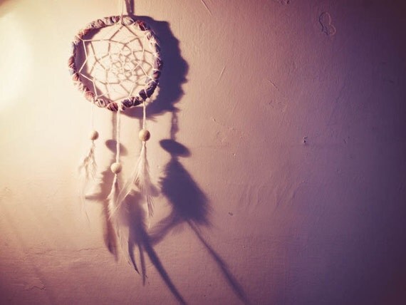 Dream Catcher - Pure Mornings - With Natural White Feathers, Transitional Violet Frame and White Nett - Home Decor, Mobile