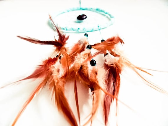 Dream Catcher - Skyblue Dreams - With Natural Brown Feathers, Lightblue Frame, and Nett - Home Decor, Mobile
