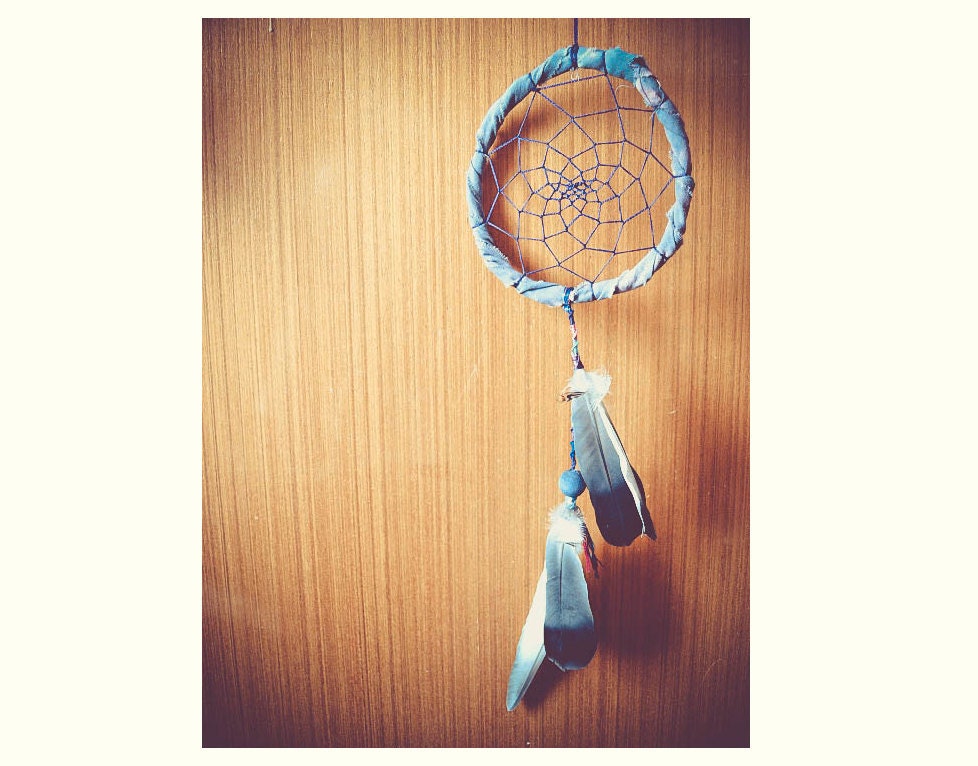 Dream Catcher - Redolent of Lilac Dreams - With Natural Feathers, Indian Braid, Purple Textile Painted Frame and Nett - Home Decor, Mobile