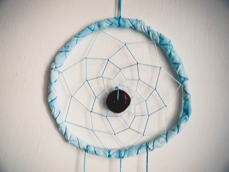 Dream Catcher - Skyblue Dreams - With Natural Brown Feathers, Lightblue Frame, and Nett - Home Decor, Mobile