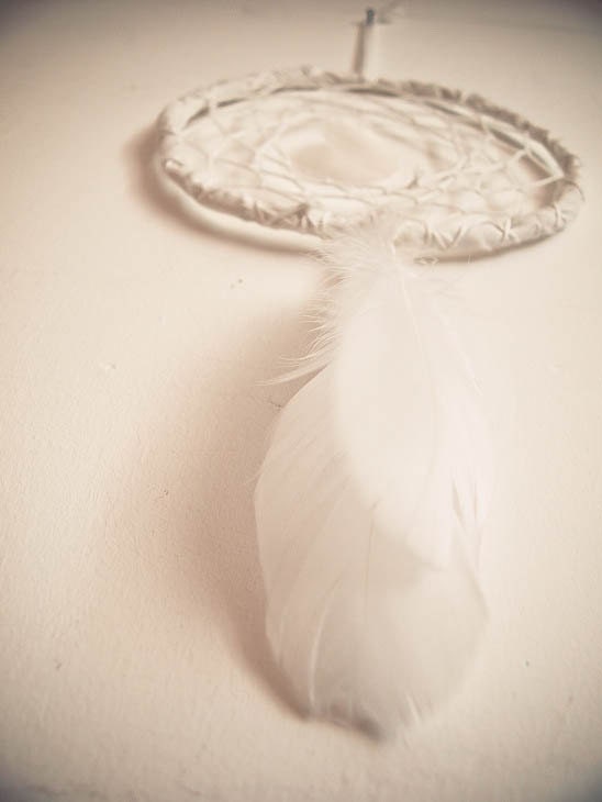 Dream Catcher - Mother of Pearls - With Swan Feathers, White Circular Mother of Pearl Disk, White Frame and Nett - Home Decor, Mobile