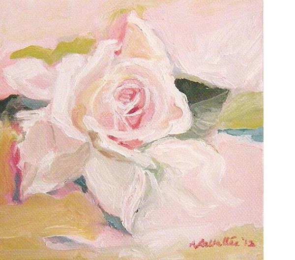 Pale Pink Rose VALENTINE ,Romantic COTTAGE STYLE . Oil painting ready to display . Small Contemporary Wall Art - MyMainePaintings