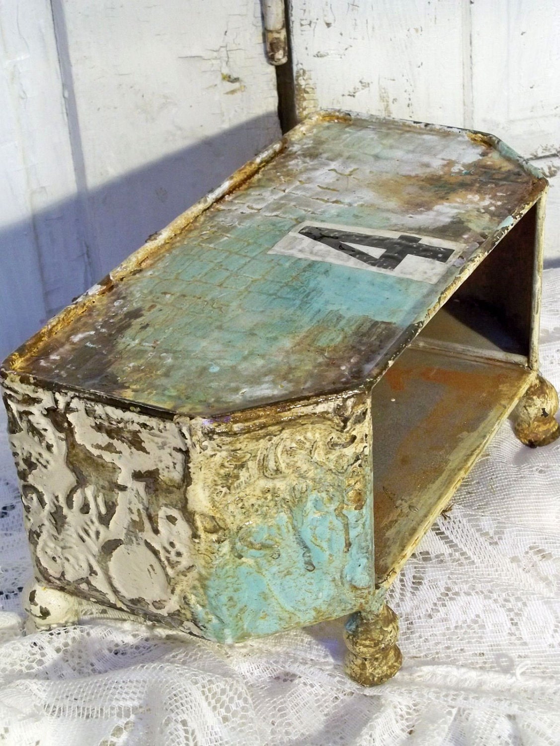 Shabby chic rusty industrial metal box distressed OOAK Anita Spero