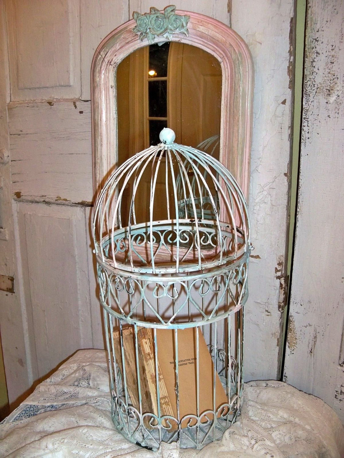 Vintage birdcage hand painted shabby chic chippy distressed OOAK Anita Spero