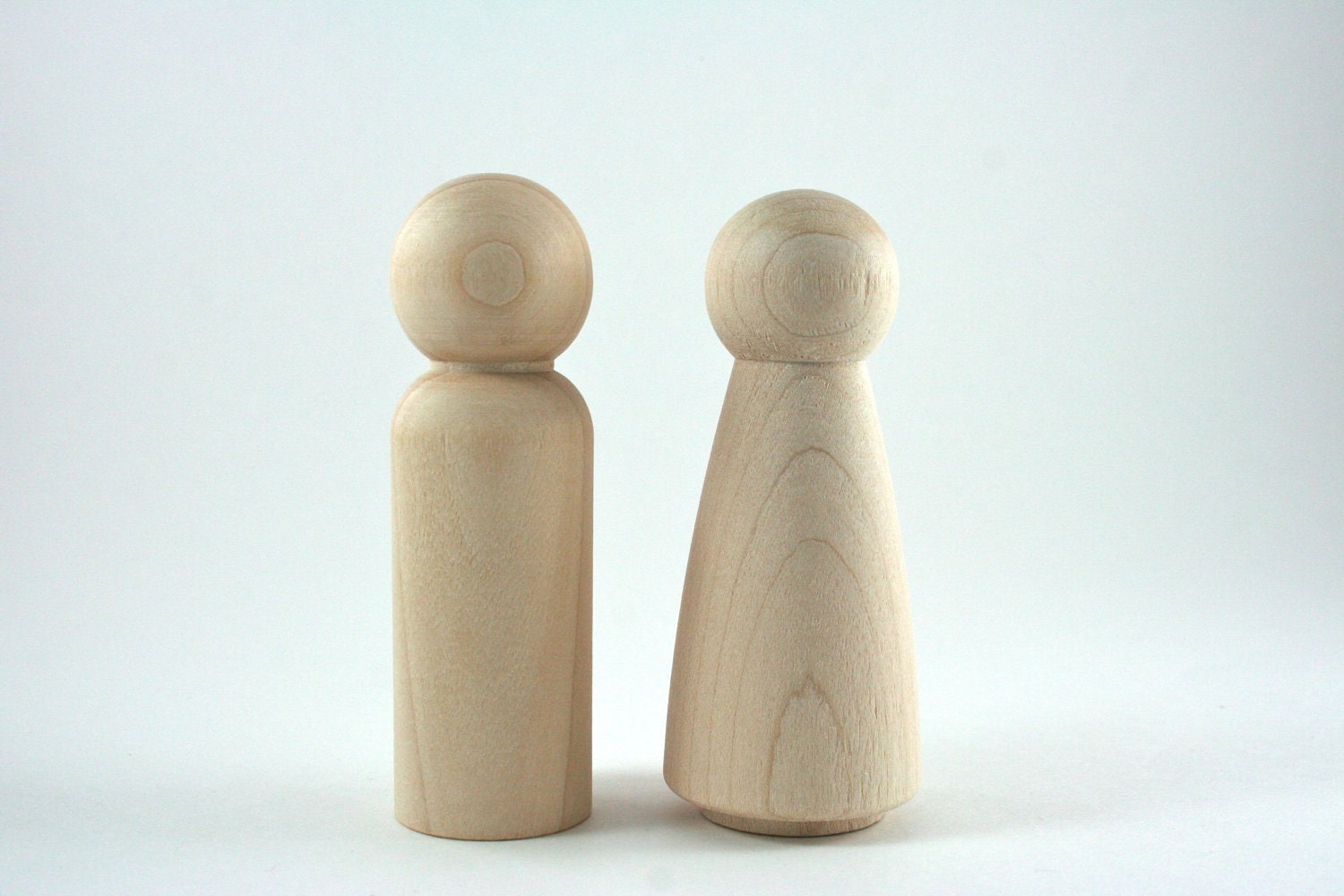 2 Tall Wood Peg Dolls - Waldorf Wooden Figurine - DIY Wedding Cake Topper