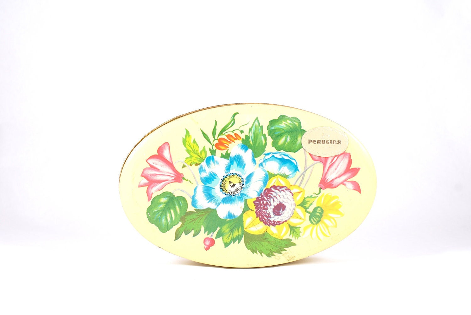 Vintage italian candy sweets tin box with flowers decor