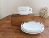 Vintage Pyrex Emerald (Green) Band Cup and 4 Saucers