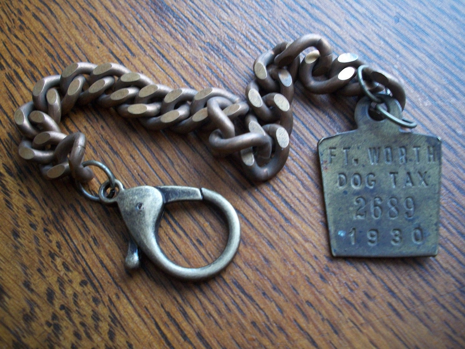 Big Bad Wolf- 1930 Dog Tag & Vintage Curb Chain Unisex Bracelet