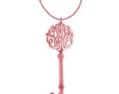 Designer Personalized Initials Key Pendant (Order Any Name) - Sterling Silver and Rose Gold