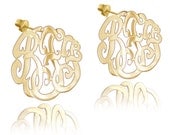 Personalized Handmade Monogram Earrings Medium (order any name)- 24K Gold & Sterling Silver