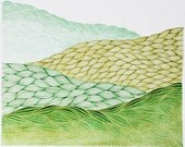 Springtime in the Hills, Original Watercolor Painting, Abstract Landscape by Keely Finnegan