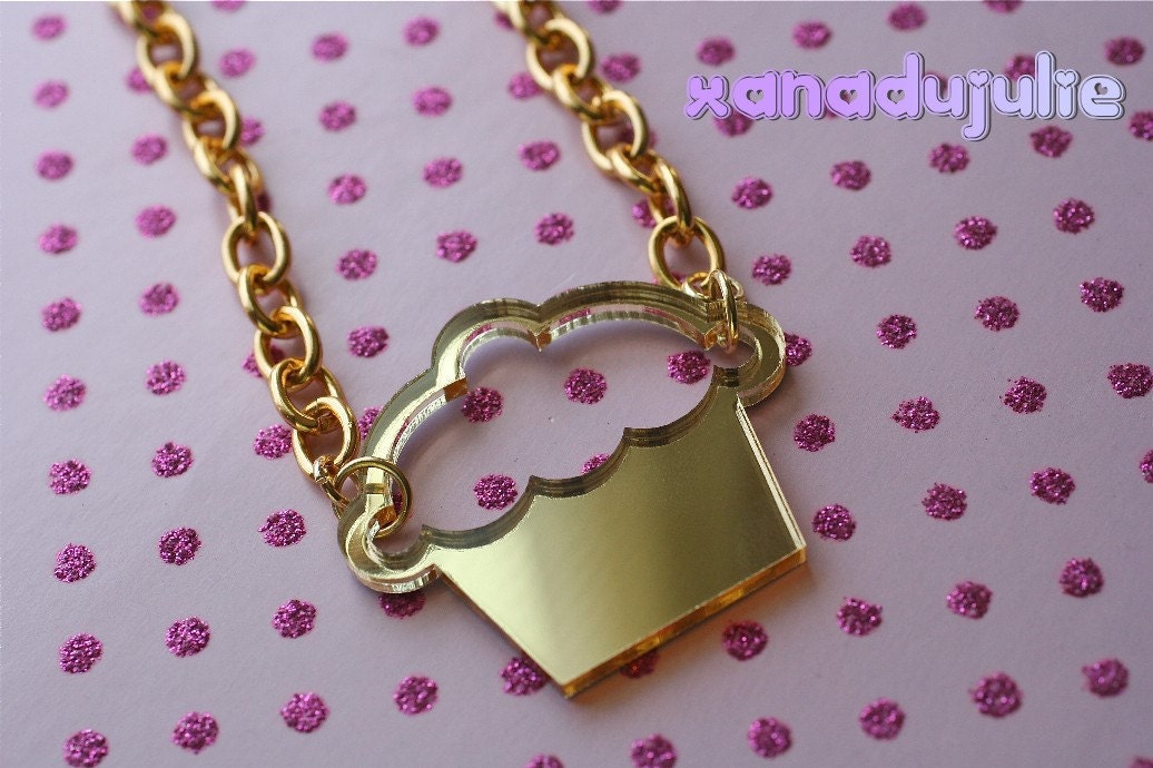 Gold Laser Cut Cupcake Necklace