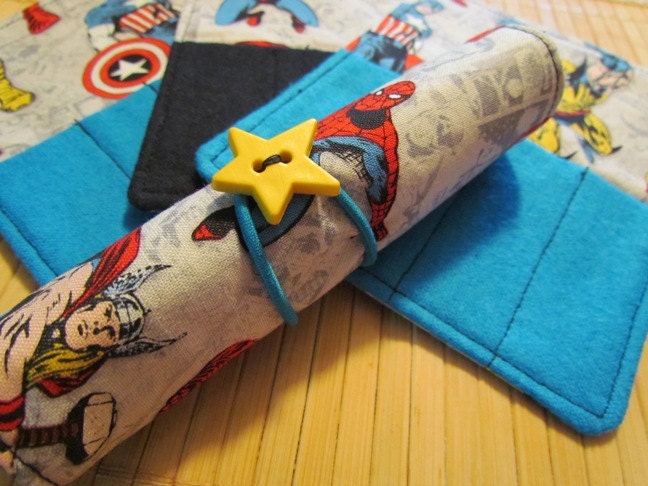 SAVE on this set 4 Mini Crayon Holder Roll Ups - Marvel Comics . . . great party favors