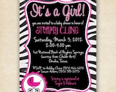Hot Pink and Zebra Mod Carriage Baby Shower Invitation - Printable - Other Colors Available
