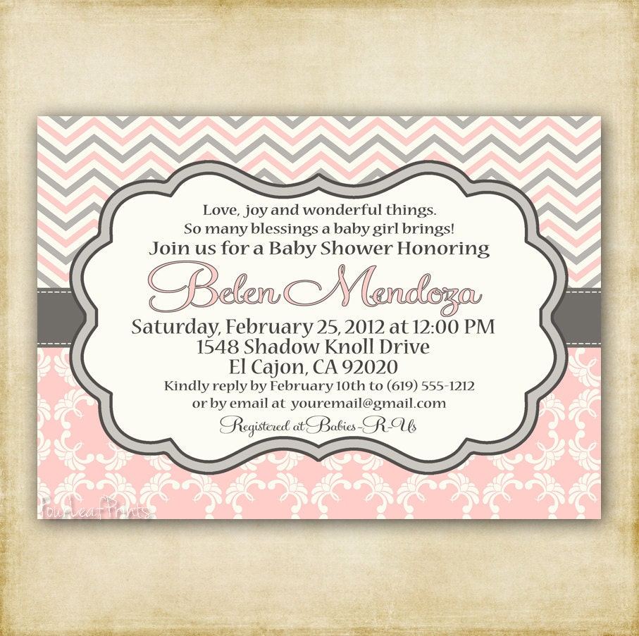 Pink and Gray Chevron - Birthday or Shower Invitation - Printable DIY