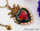 colorful love heart locket pendant necklace, with antique bronze  Cupid Arrows of Love NH02