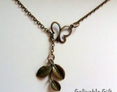 Antique Brass Butterfly and Leaf Liriat Necklace NLB01