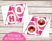 Girl's Little Red Monster Pink Birthday Party Printable DIY Pendant Banner "HAPPY BIRTHDAY" Il_170x135