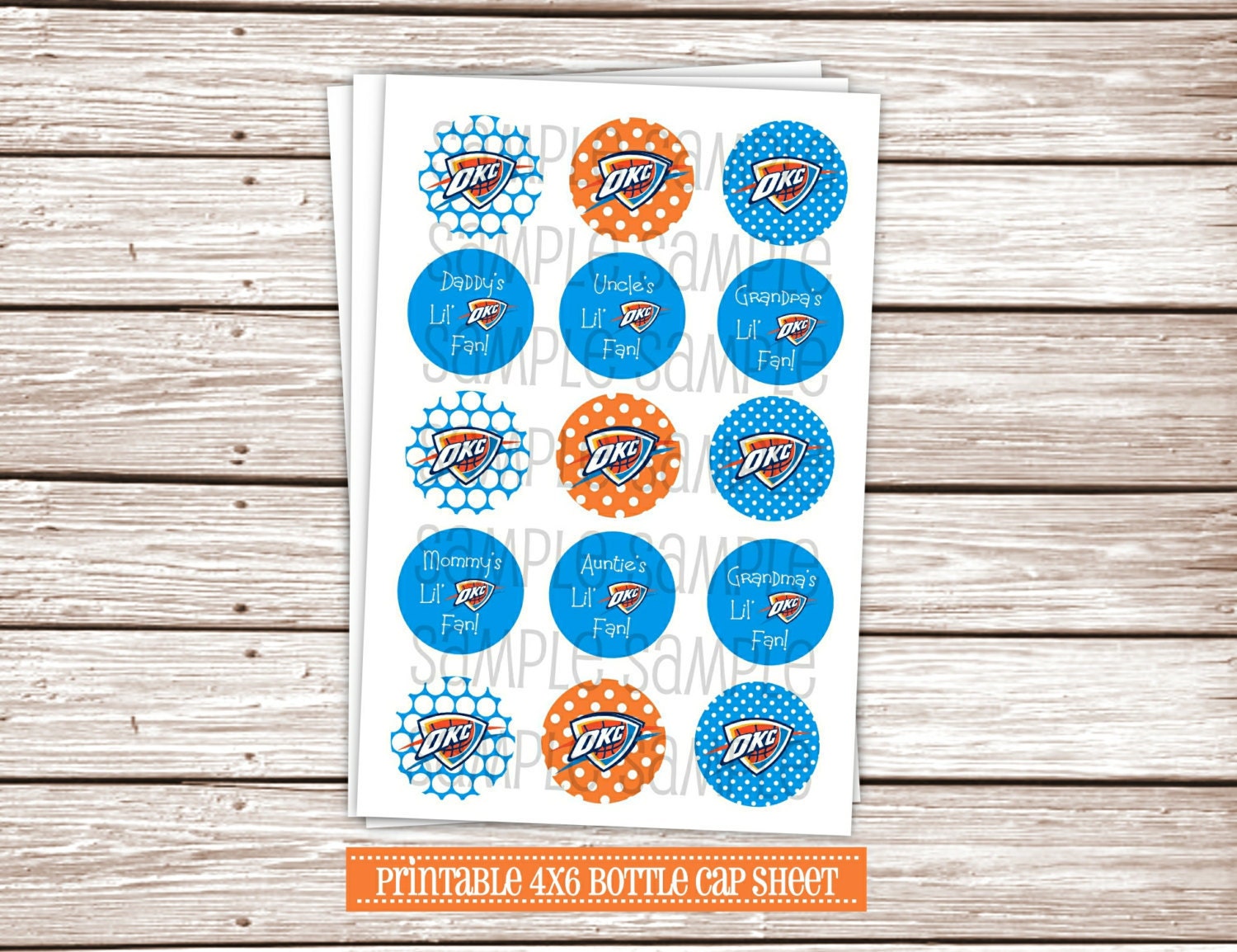 Lil OKC Thunder Fan DIY 1" Bottle Cap Printable Image Sheet 4x6 Il_570xn