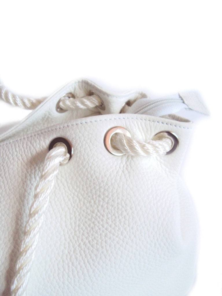 Sale White Leather Hobo Bag Tote Bag Summer Bag Rope Bag Leather Satchel Handbag