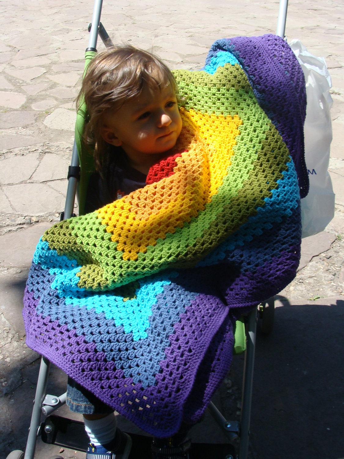 Rainbow Crochet Baby Blanket Granny Square Afghan Multicolor Red Orange Yellow Blue Green Purple Home Decor Gift Spring Summer