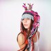 UTHA pinkponk hat .....pink tribal crochet UTHA... ..shaman style hat with horns......summer festival hat..indie fashion