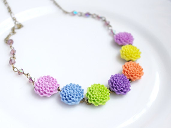 Colorful Floral Necklace - Cute Flower Necklace - Bridesmaids Jewelry