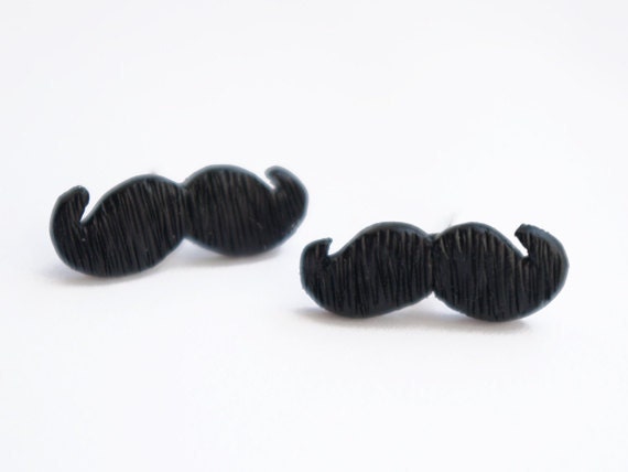 Mustache Earring Studs - Black Moustache Posts