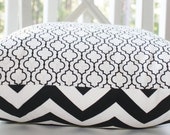 Decorative Pillow Cover - 20 x 20 Black and  White Chevron Zig Zag Front Moroccan Trellis Pattern Back Designer Pillow Cover - Throw Pillow