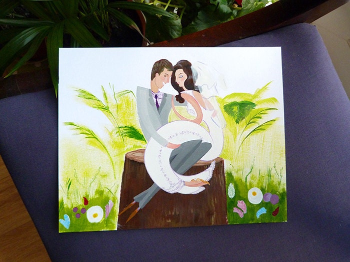 Custom Garden Wedding Portrait Original Illustration - Unframed 8"x10"