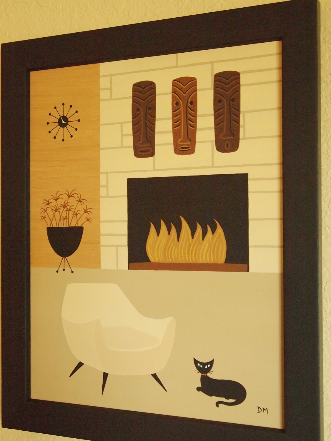 Mid Century Modern Painting, 11 X 14 Original Acrylic, Tiki