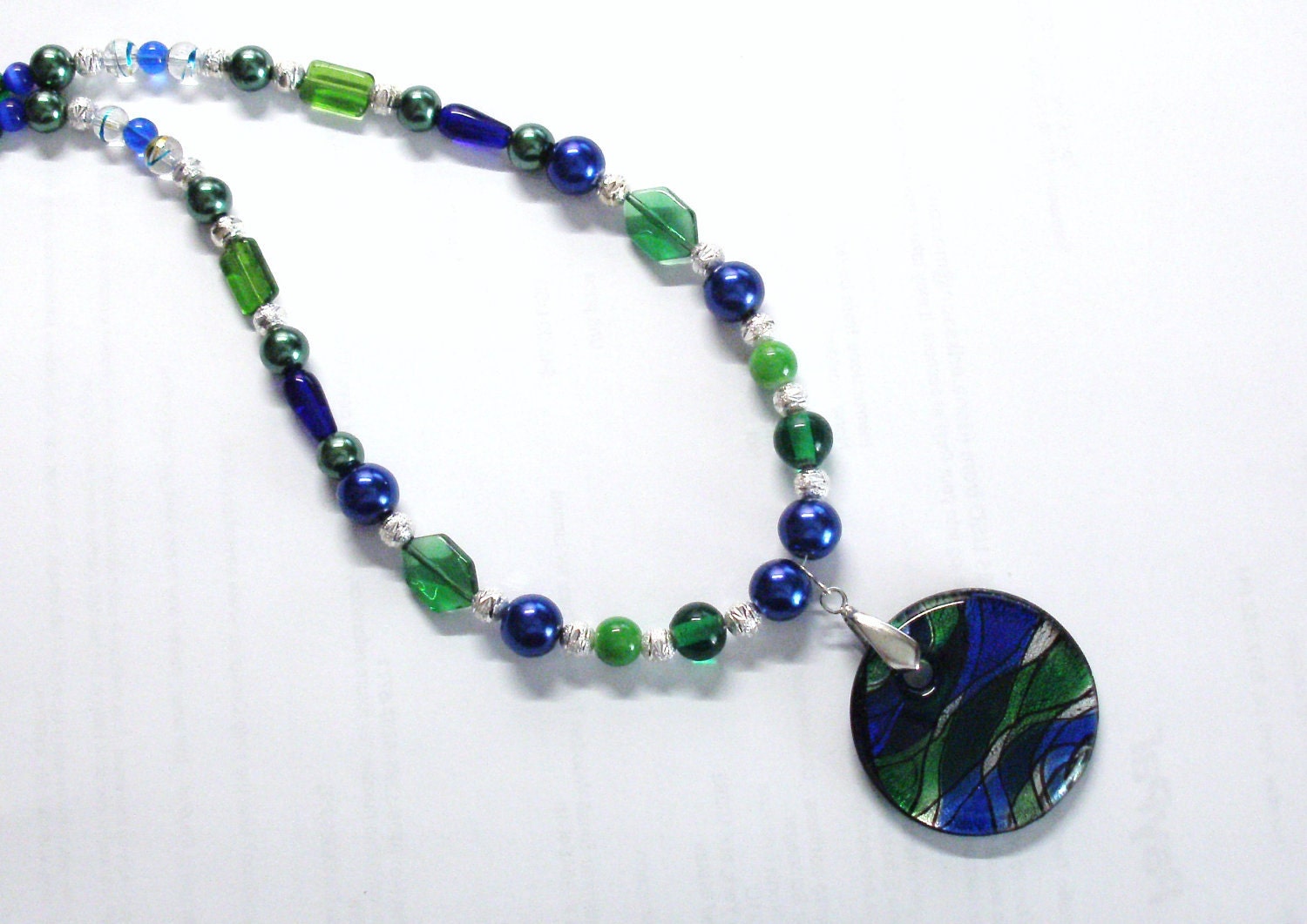 Handmade Necklace in Vivid Blues and Greens