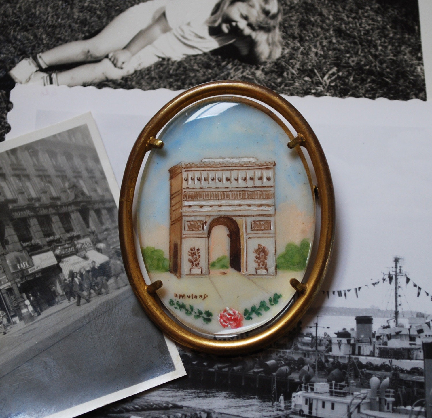 WII-Era Paris Arc de Triomphe Pin, Reverse Painted