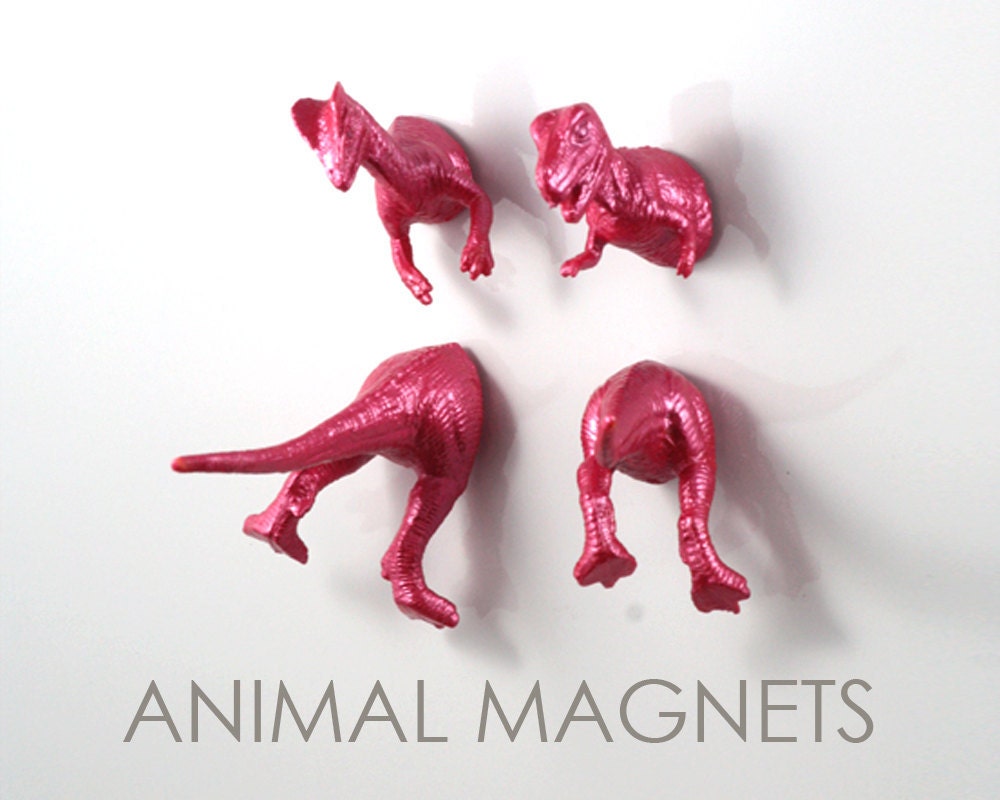 Pink Dino Magnets - 4 piece set - Bright Awesome Girly Pink