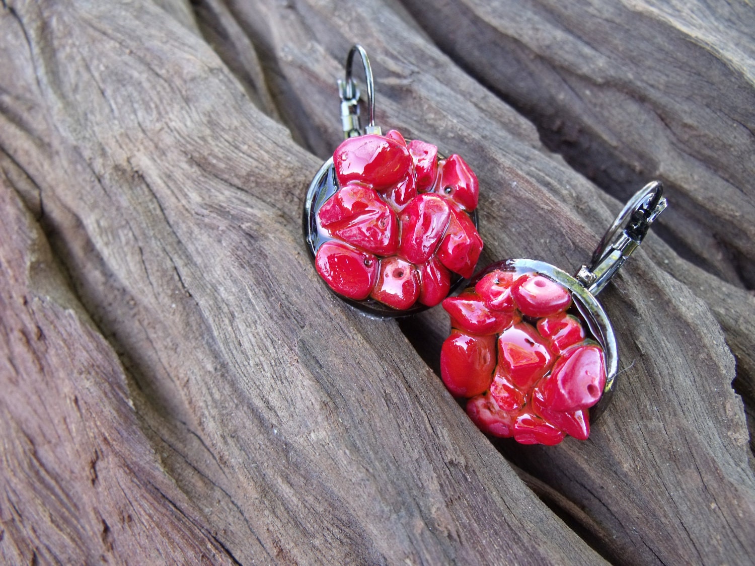 Red Coral Crystal Earrings