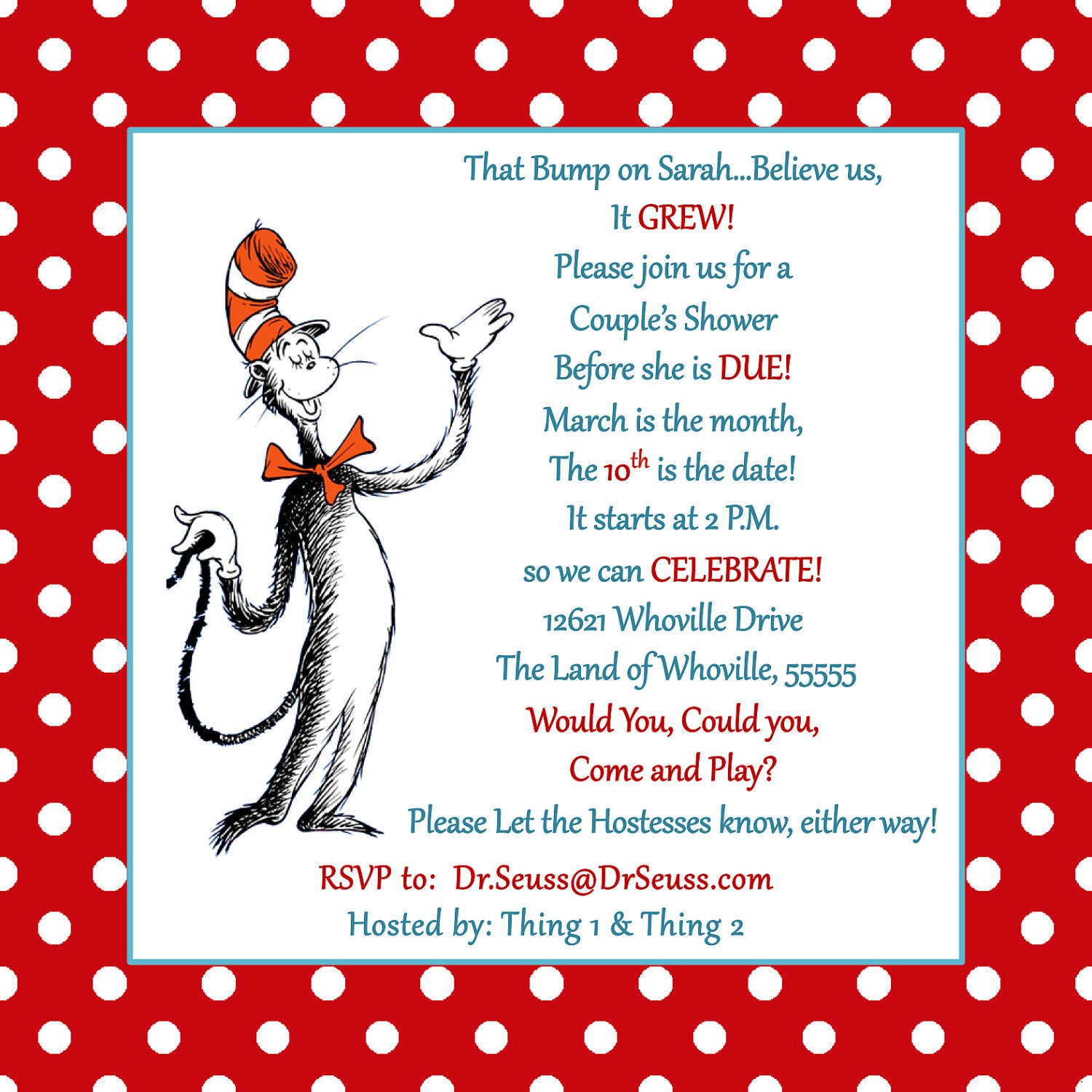 Dr. Seuss Baby Shower Invitation & Insert--Digital Printable File