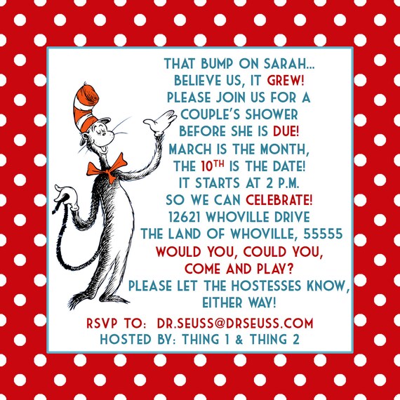 Dr. Seuss Baby Shower Invitation & Insert--Digital Printable File