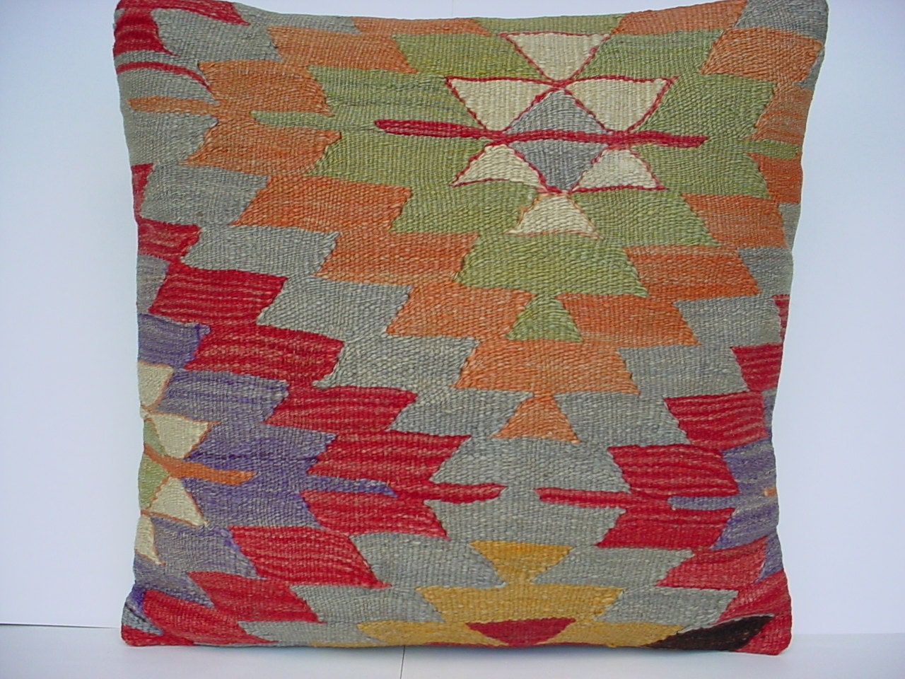 HANDWOVEN Traditional Turkish Kilim Pillow Cover  16" X 16",Tribal Pillow,Vintage Kilim Pillow