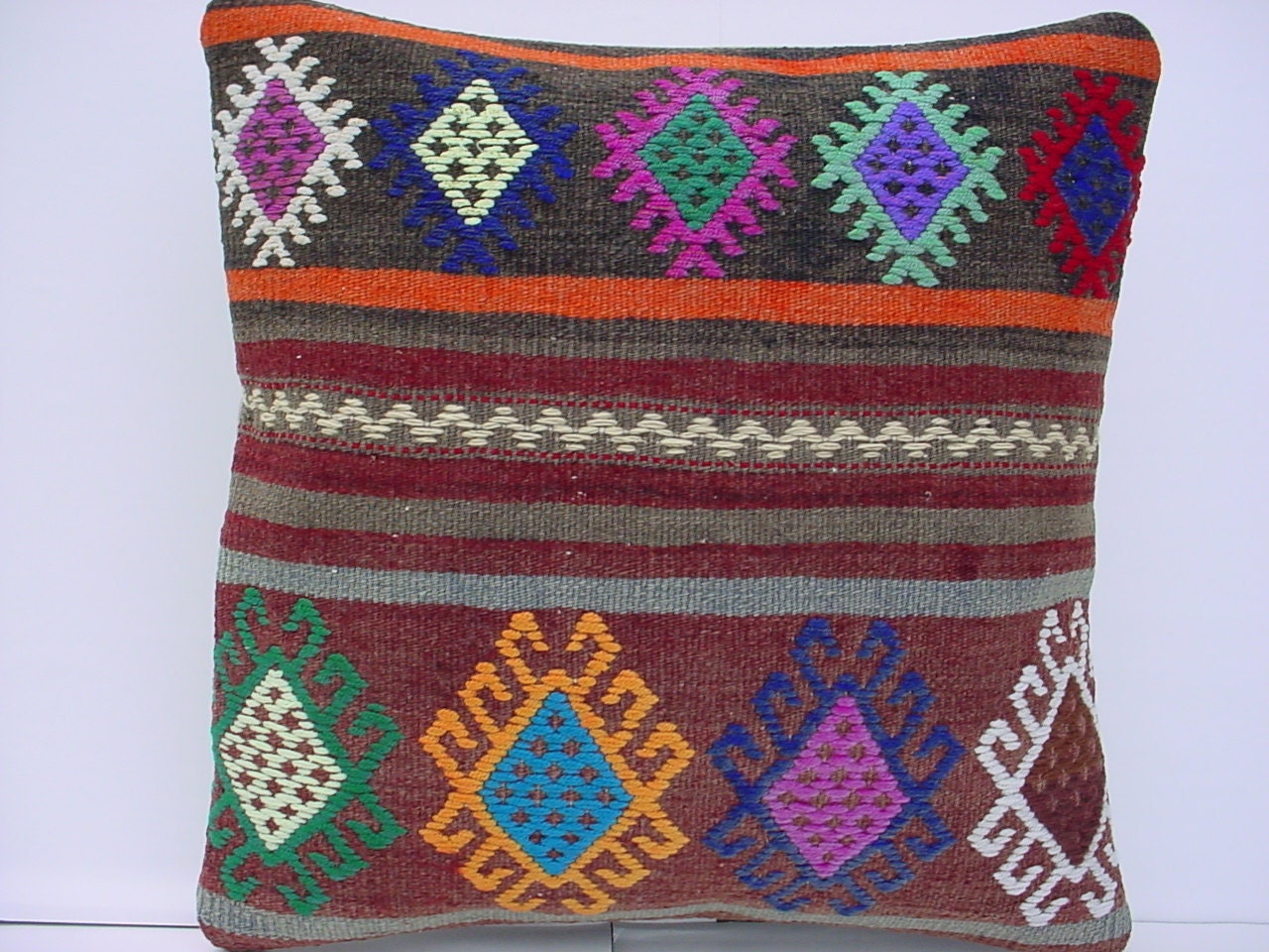 FREE Shipping / Traditional Turkish Kilim Pillow Cover  16" X 16",Tribal Pillow,Vintage Kilim Pillow, Kilim Ebroidery Pillow