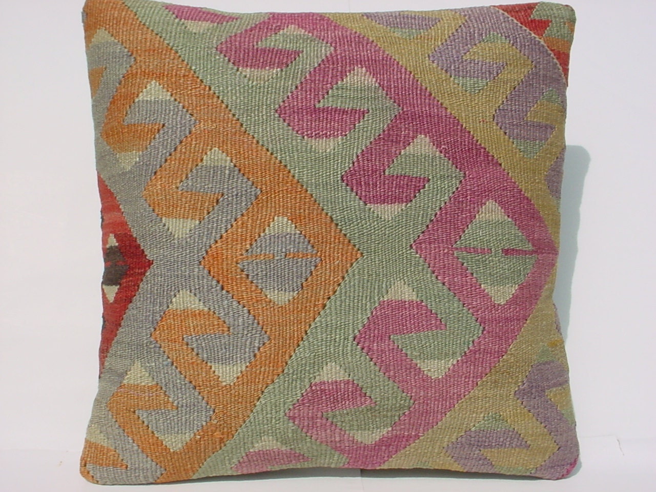 HANDWOVEN Traditional Turkish Kilim Pillow Cover  16" X 16",Tribal Pillow,Vintage Kilim Pillow