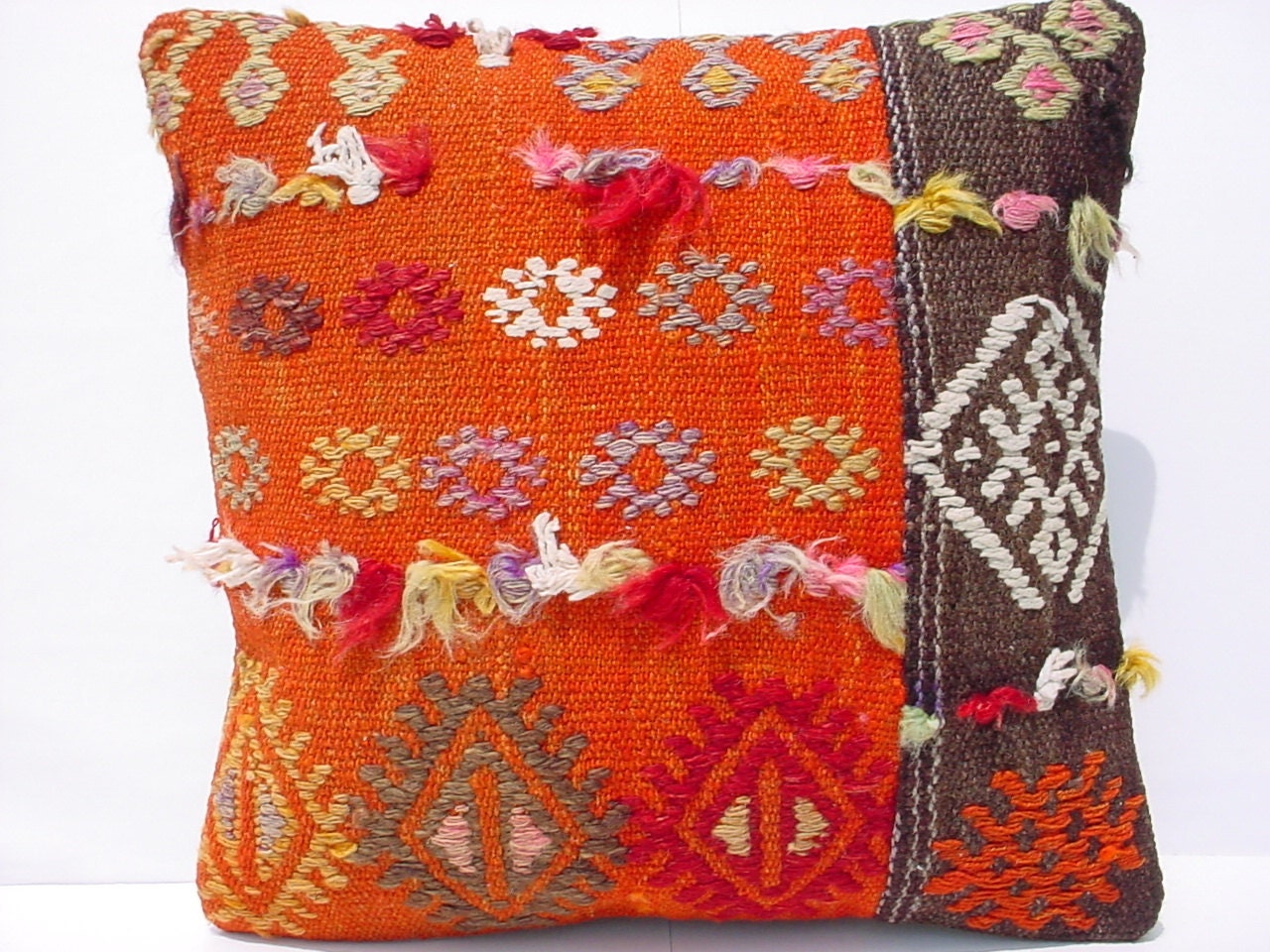 MODERN Bohemian Home Decor, Turkish Kilim Pillow Cover 16" X 16",Tribal Pillow,Vintage Kilim Pillow, Kilim Ebroidery Pillow,Throw Pillow