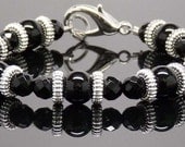 BLACK ONYX BRACELET:  7" Basic Black Accessory, Gift, Sophisticated and Elegant
